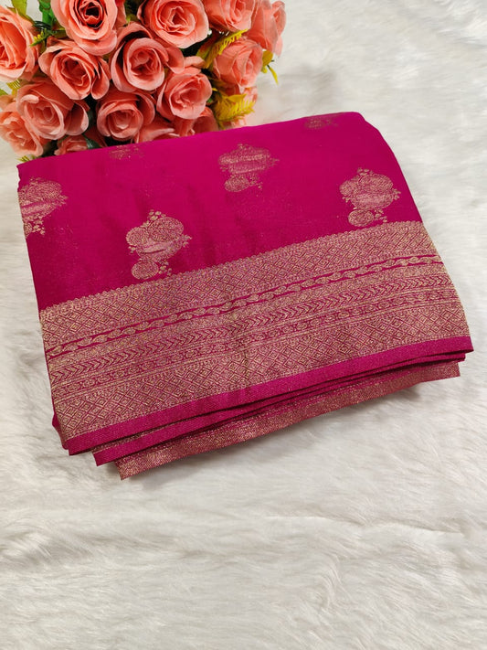 Pink Floral Banarasi Georgette Saree