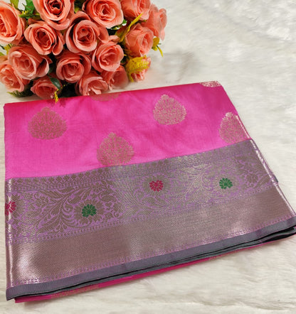 Pink Semisilk Banarasi Saree