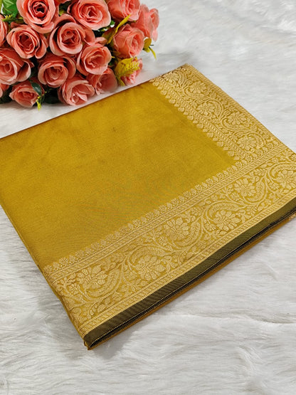 Mustard Gold Semisilk Banarasi Saree
