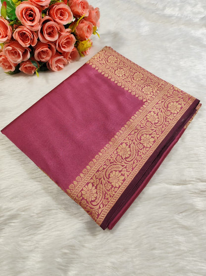 Onion Pink Semisilk Banarasi Saree