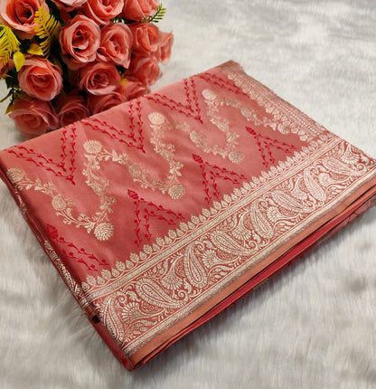 Pink banarasi saree