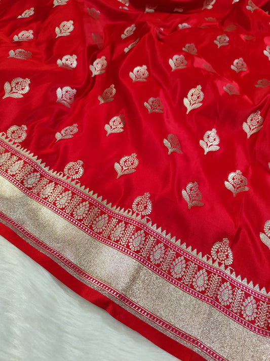 Red Banarasi Mashru Silk Saree