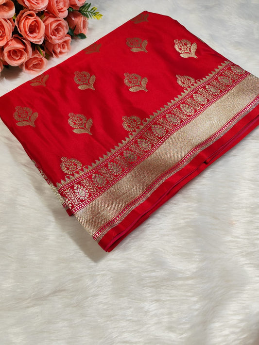 Red Banarasi Mashru Silk Saree