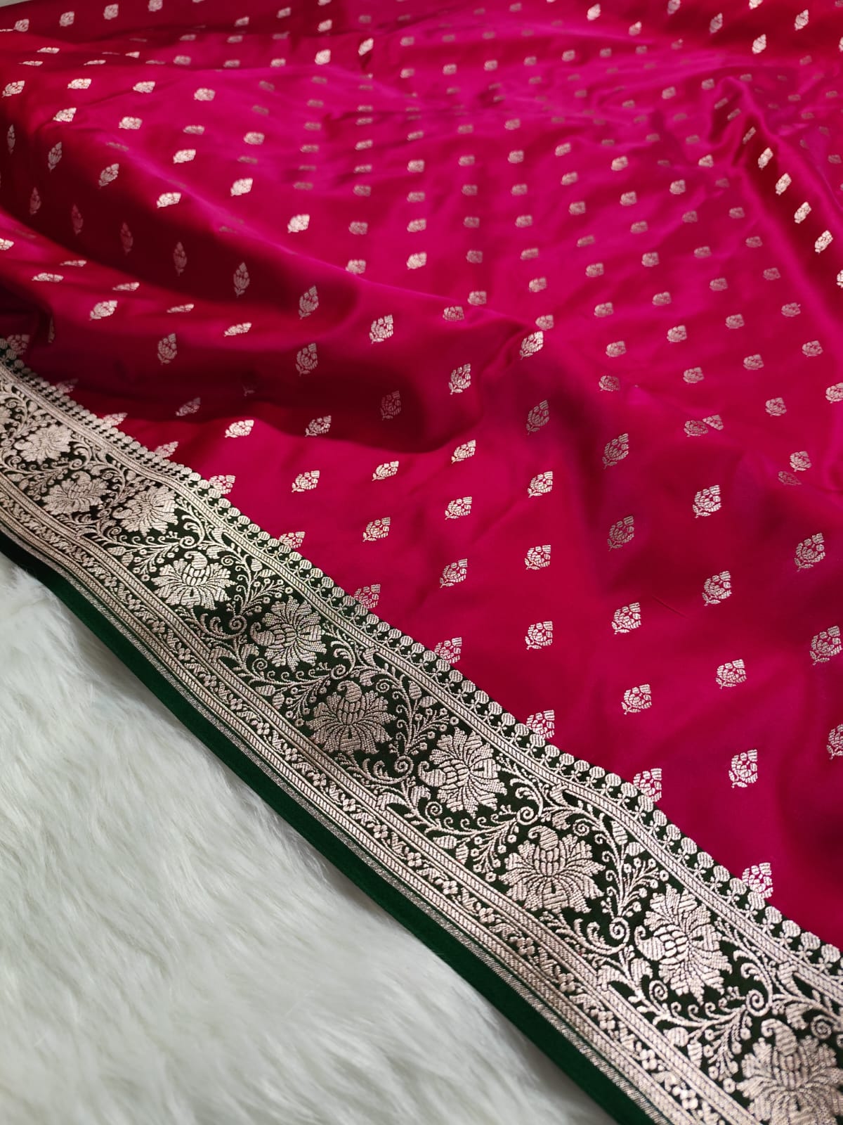 Rani Pink Banarasi Mashru Silk Saree