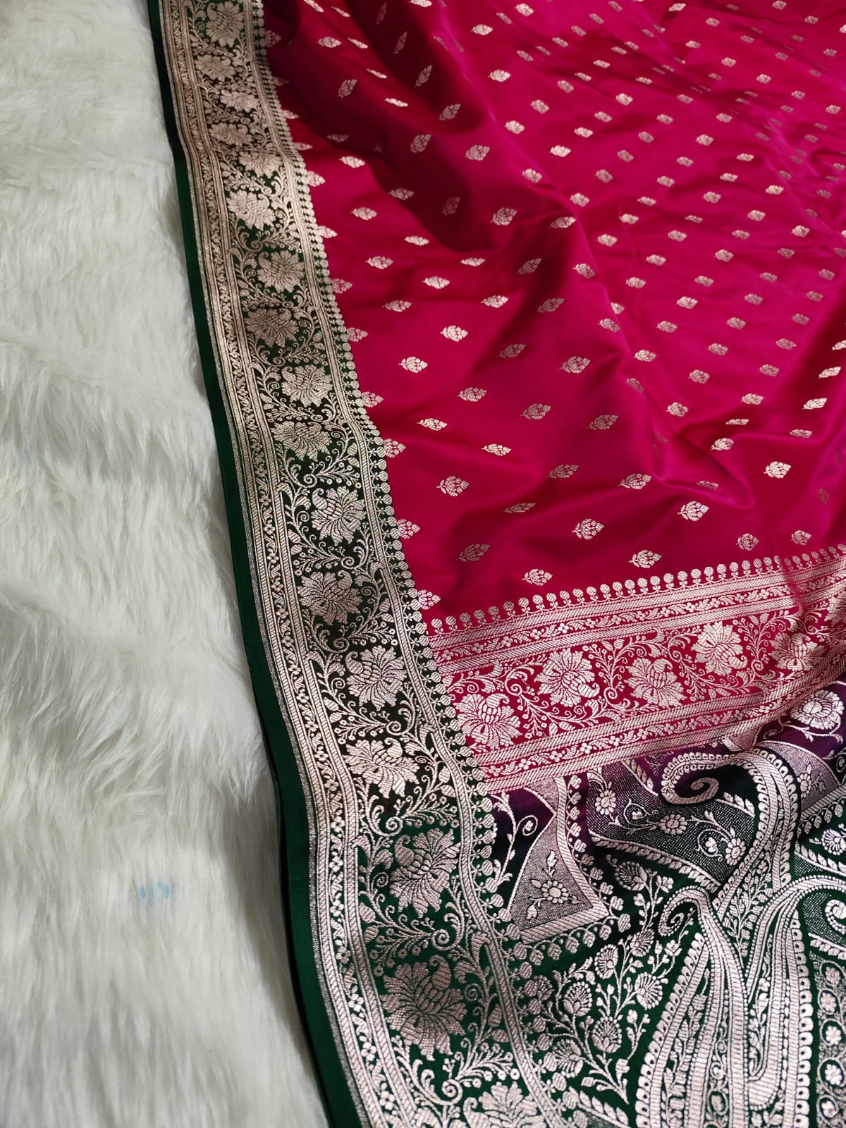 Rani Pink Banarasi Mashru Silk Saree