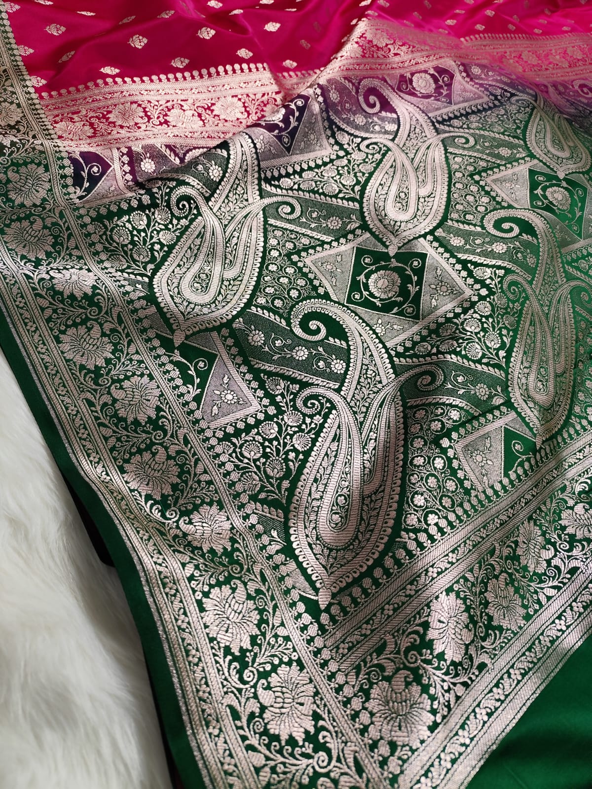 Rani Pink Banarasi Mashru Silk Saree