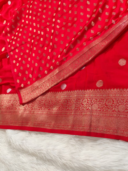 Red Satin Banarasi Saree
