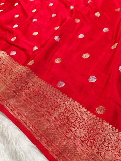 Red Satin Banarasi Saree