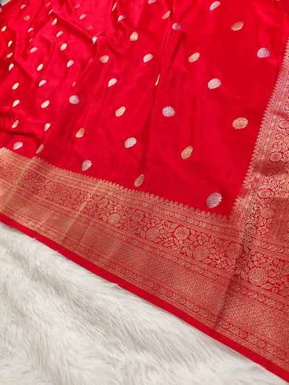 Red Satin Banarasi Saree