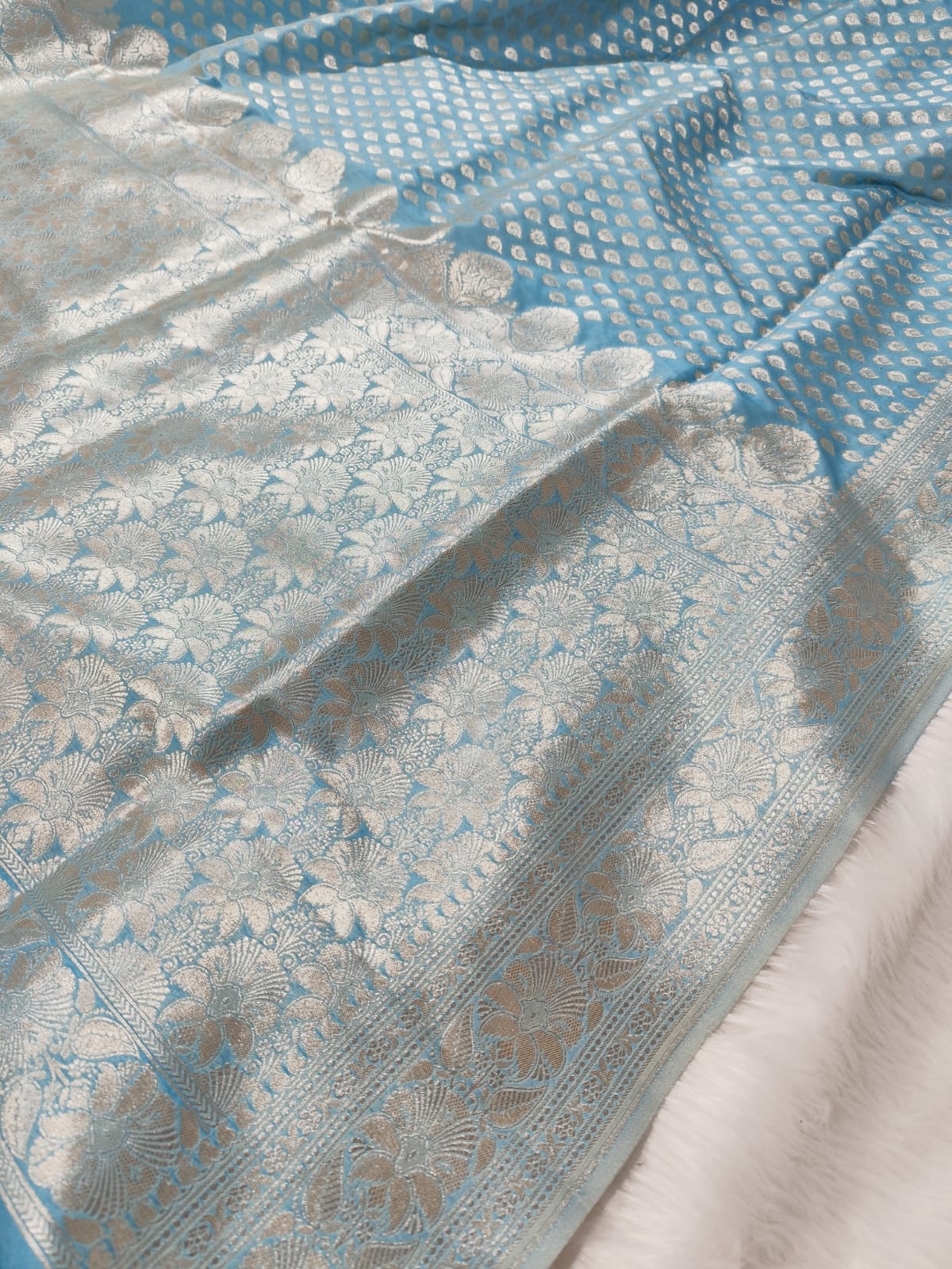 Sky Blue Semisilk Banarasi Saree