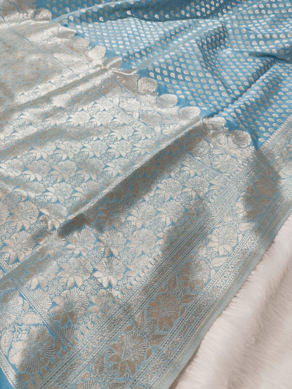 Sky Blue Semisilk Banarasi Saree