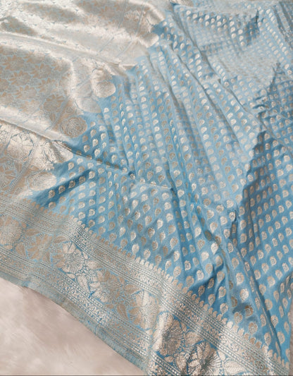 Sky Blue Semisilk Banarasi Saree