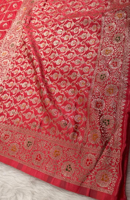 Pink Satin Banarasi Saree