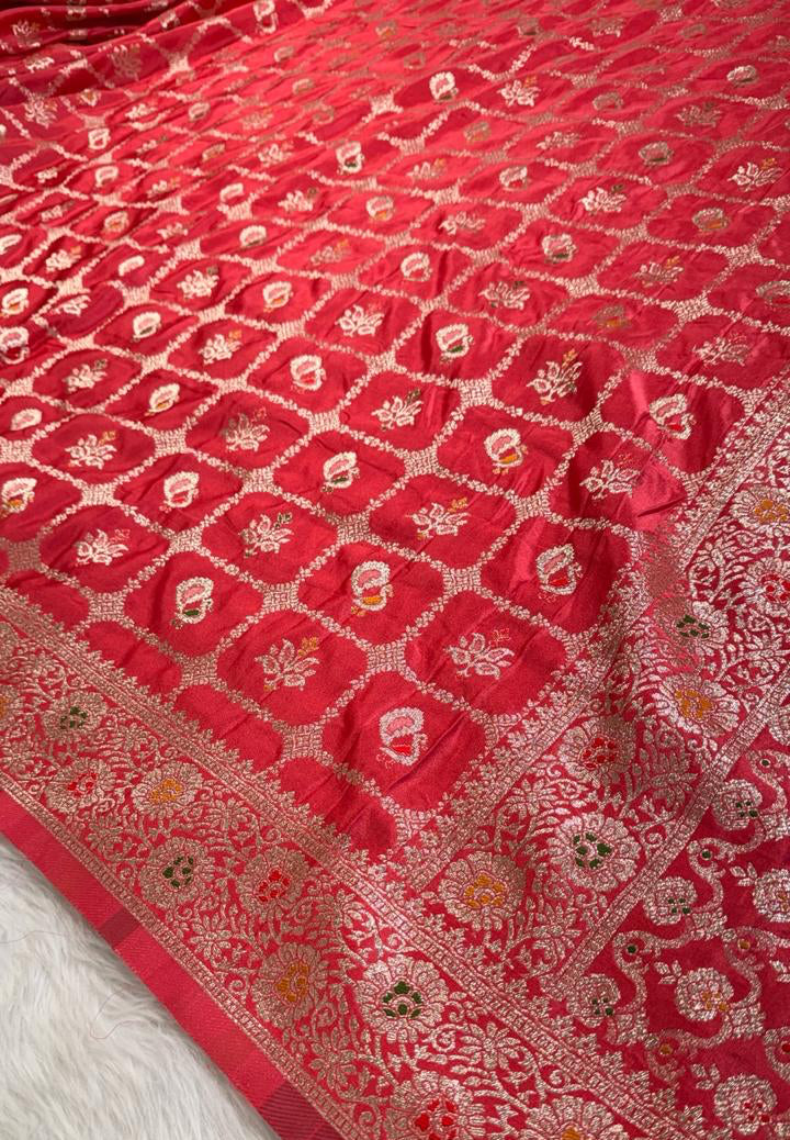 Pink Satin Banarasi Saree