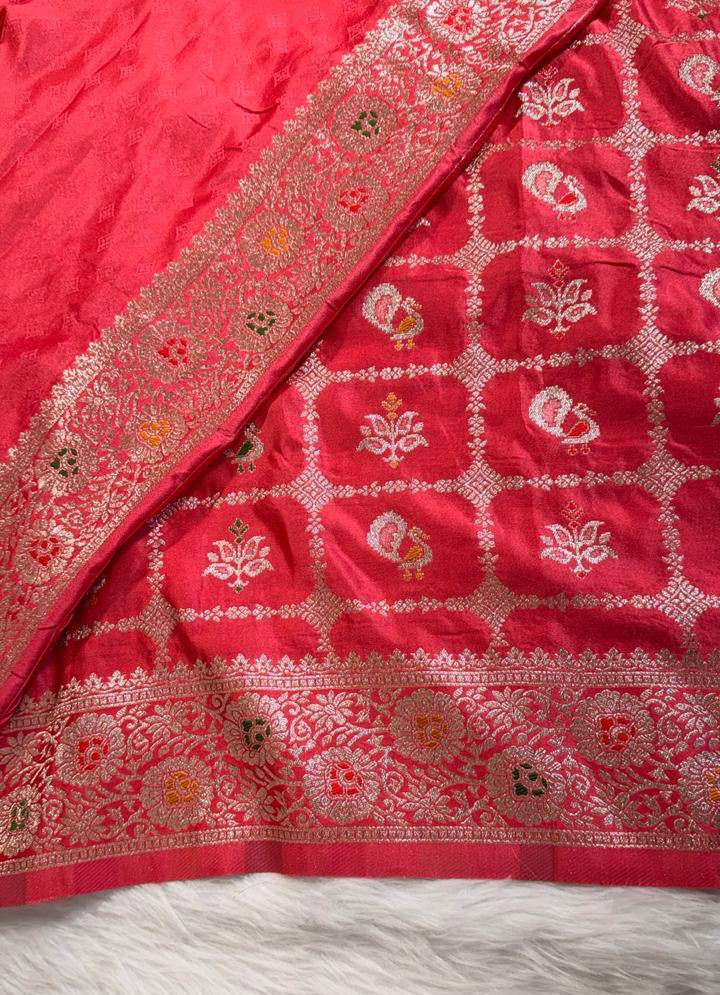Pink Satin Banarasi Saree