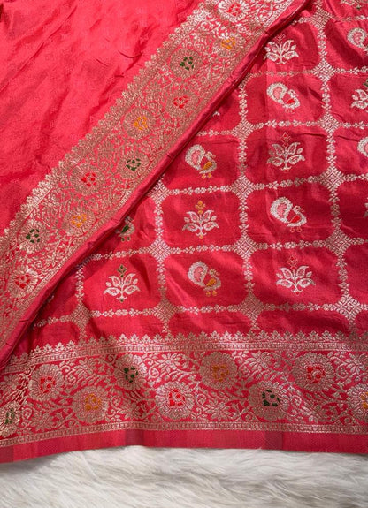 Pink Satin Banarasi Saree