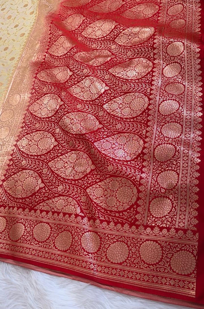 White red border Katan Silk Banarasi Saree