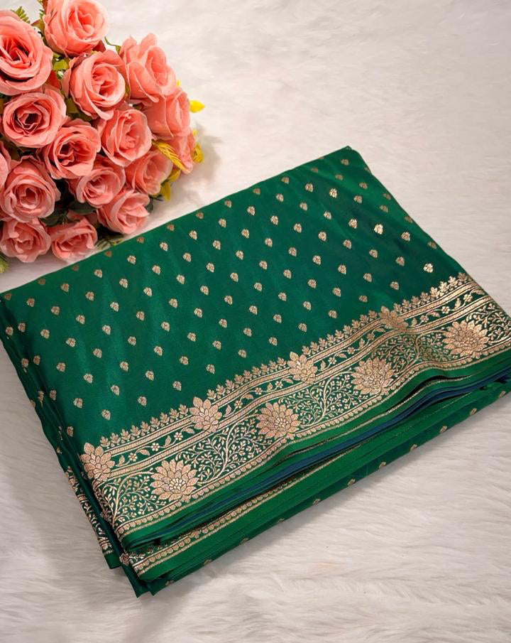 Bottle Green Katan Banarasi Saree
