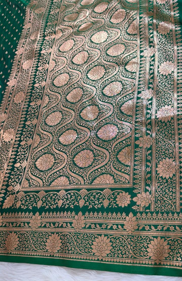 Bottle Green Katan Banarasi Saree