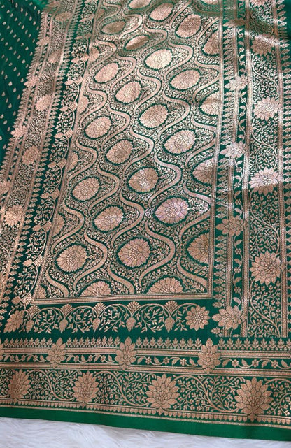 Bottle Green Katan Banarasi Saree