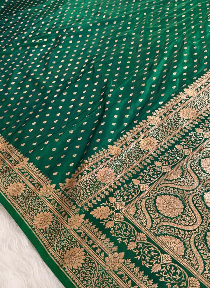 Bottle Green Katan Banarasi Saree