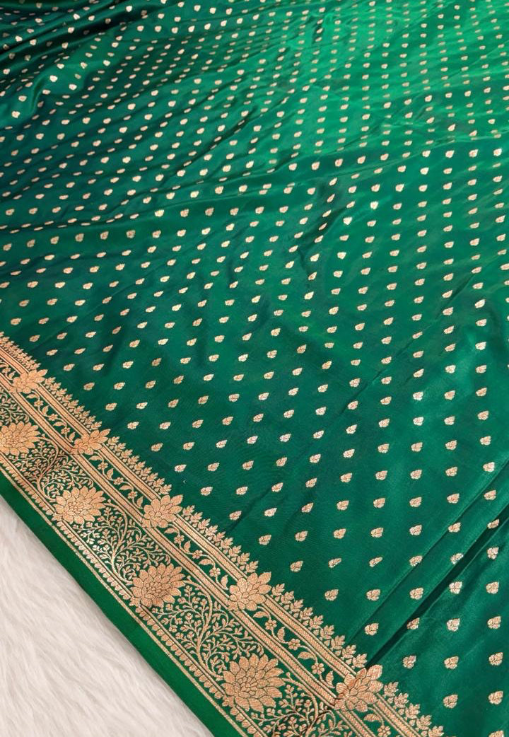 Bottle Green Katan Banarasi Saree