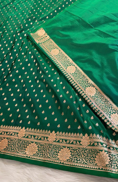Bottle Green Katan Banarasi Saree