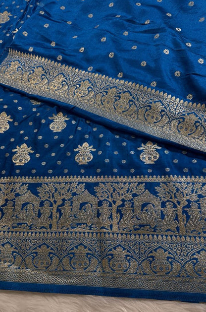 Blue Satin Banarasi Saree