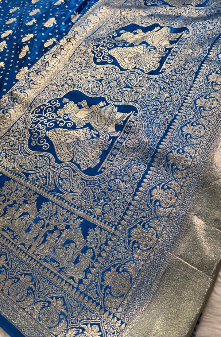 Blue Satin Banarasi Saree