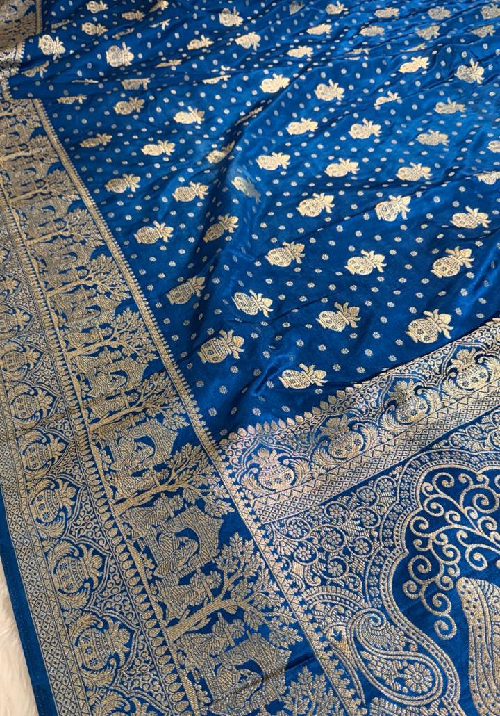 Blue Satin Banarasi Saree