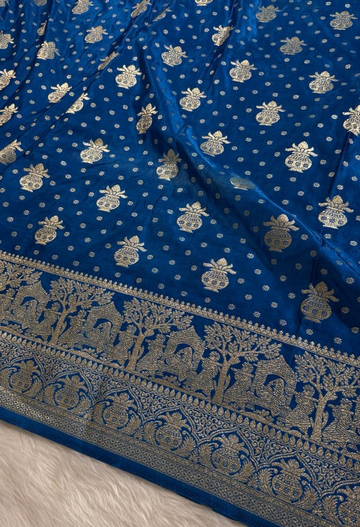 Blue Satin Banarasi Saree