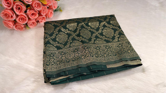Bottle Green Banarasi Georgette Saree
