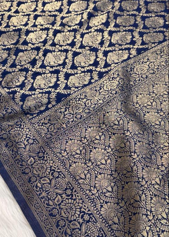 Navy Blue Georgette Banarasi Saree
