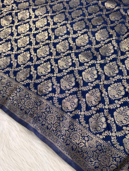 Navy Blue Georgette Banarasi Saree