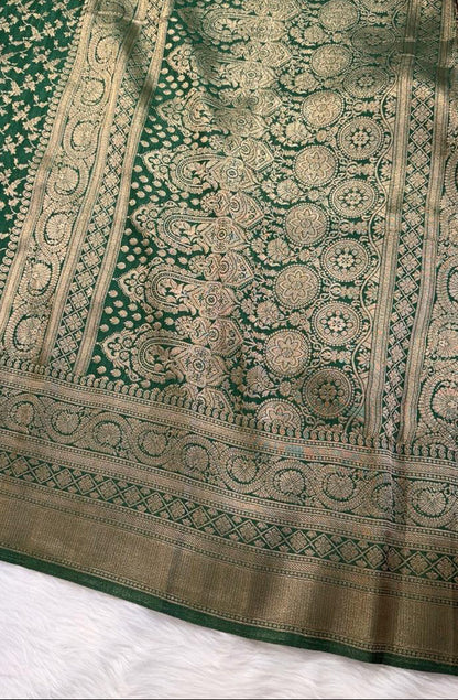 Bottle Green Georgette Banarasi Saree