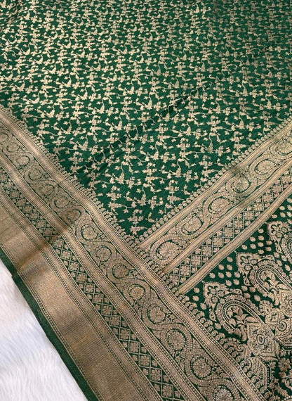 Bottle Green Georgette Banarasi Saree