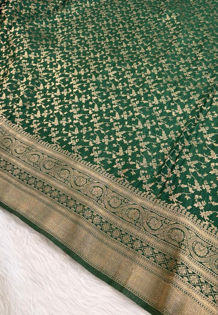 Bottle Green Georgette Banarasi Saree