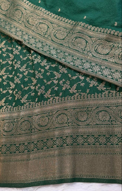 Bottle Green Georgette Banarasi Saree