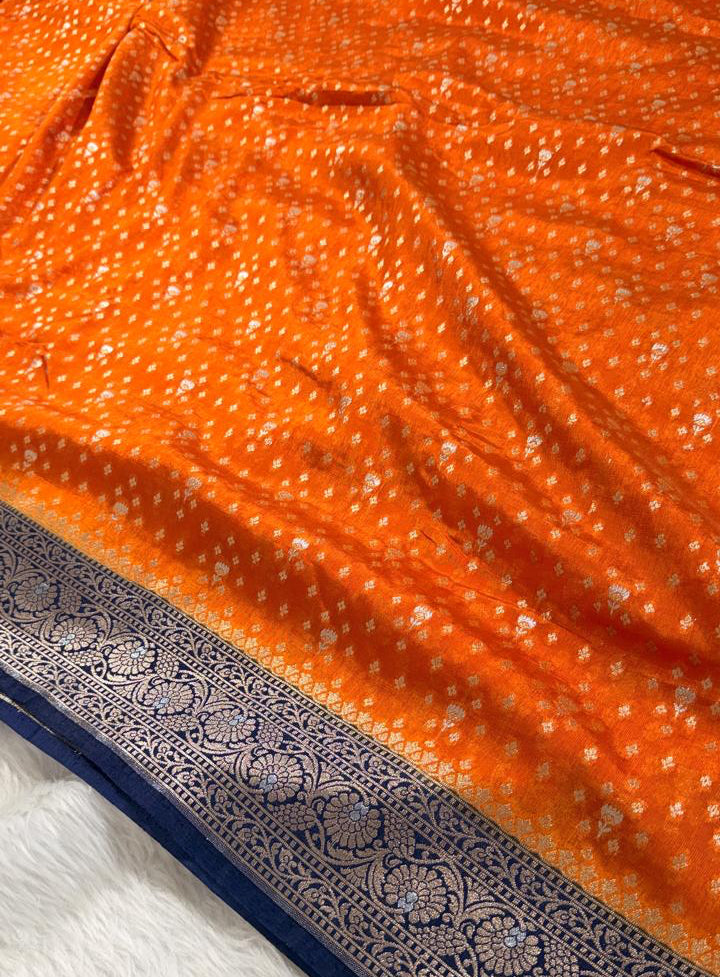 Orange Semisilk Banarasi Saree