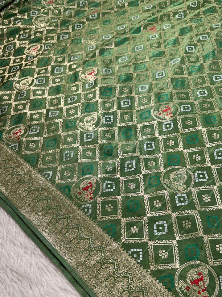 Green Satin Banarasi Saree