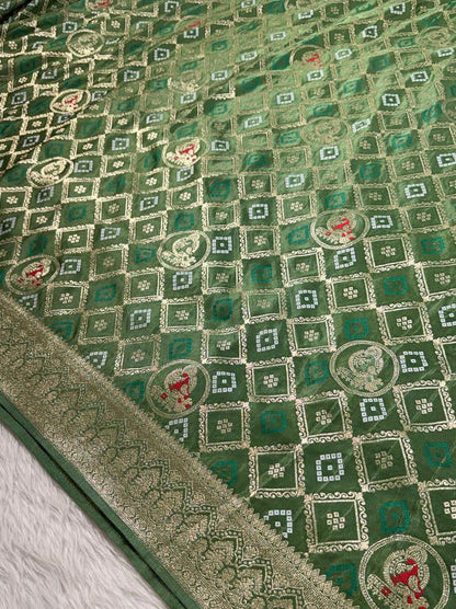 Green Satin Banarasi Saree