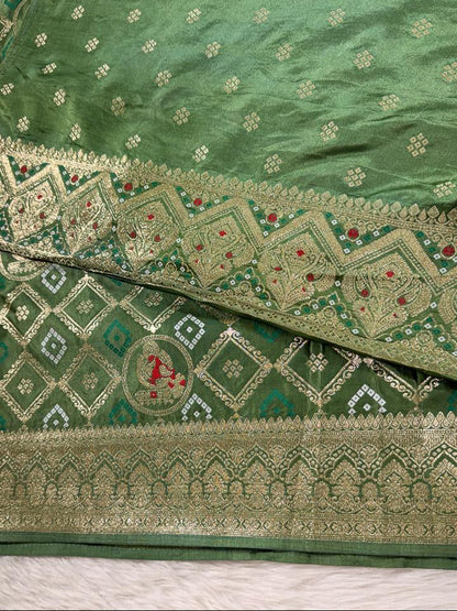 Green Satin Banarasi Saree