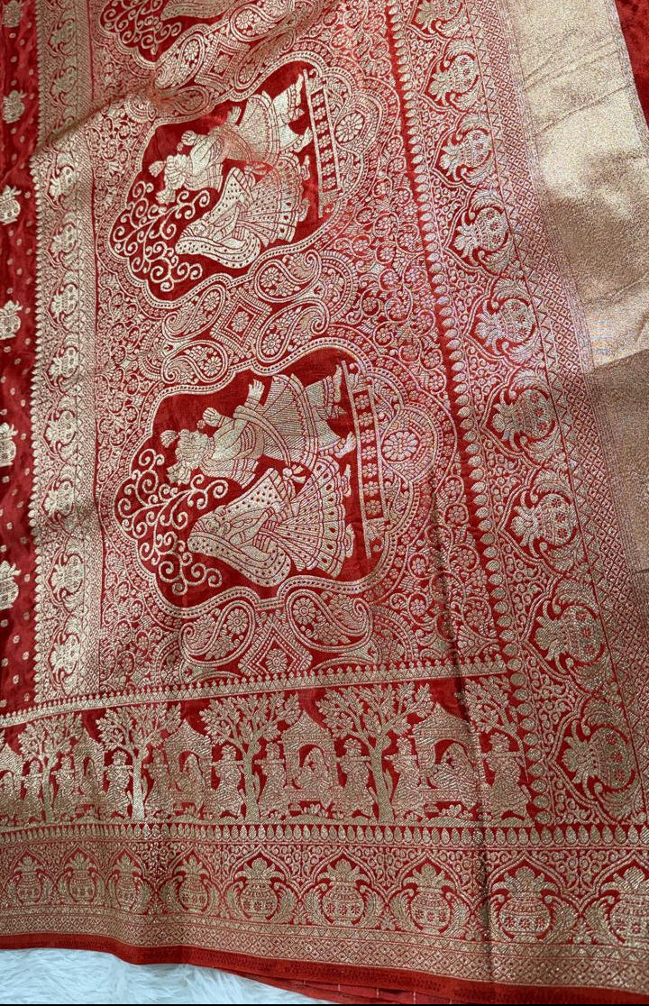 Orange Satin Banarasi Saree