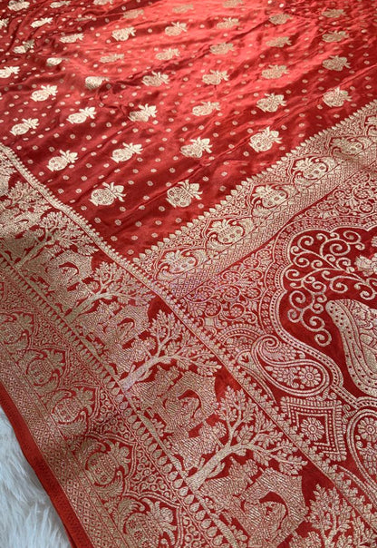 Orange Satin Banarasi Saree