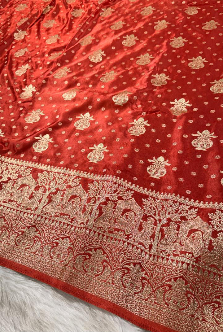 Orange Satin Banarasi Saree