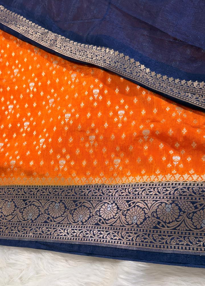 Orange Semisilk Banarasi Saree