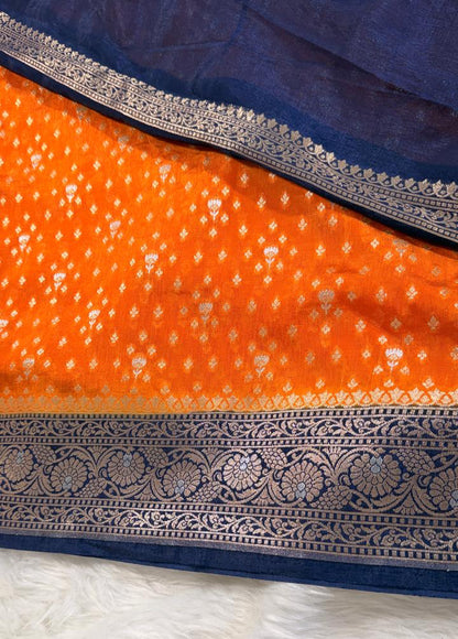 Orange Semisilk Banarasi Saree