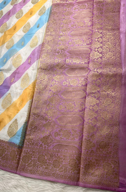 White Pink Semisilk Banarasi Saree