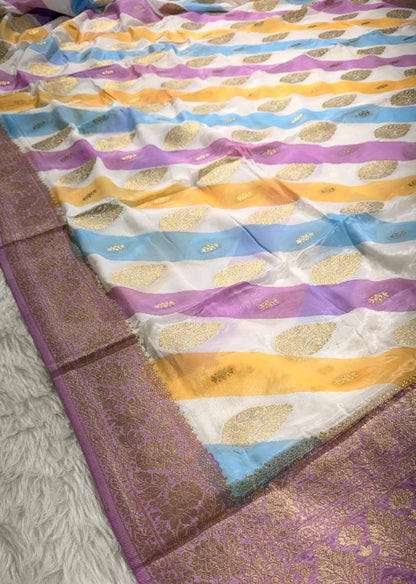White Pink Semisilk Banarasi Saree