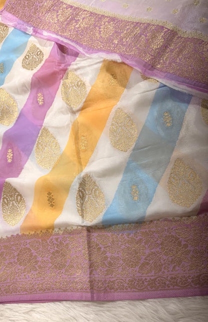 White Pink Semisilk Banarasi Saree